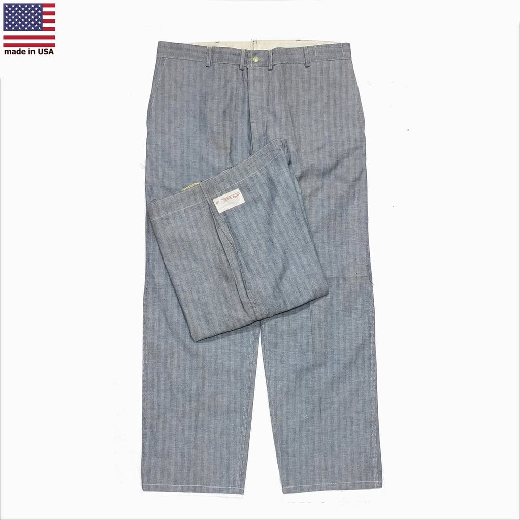 1960's Deadstock Cleveland Overall Indigo Herringbone Work Pants Union made in USA