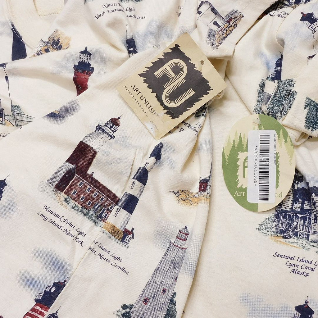 1990's Deadstock Art Unlimited Lighthouse All Over Print T-Shirt made in USA