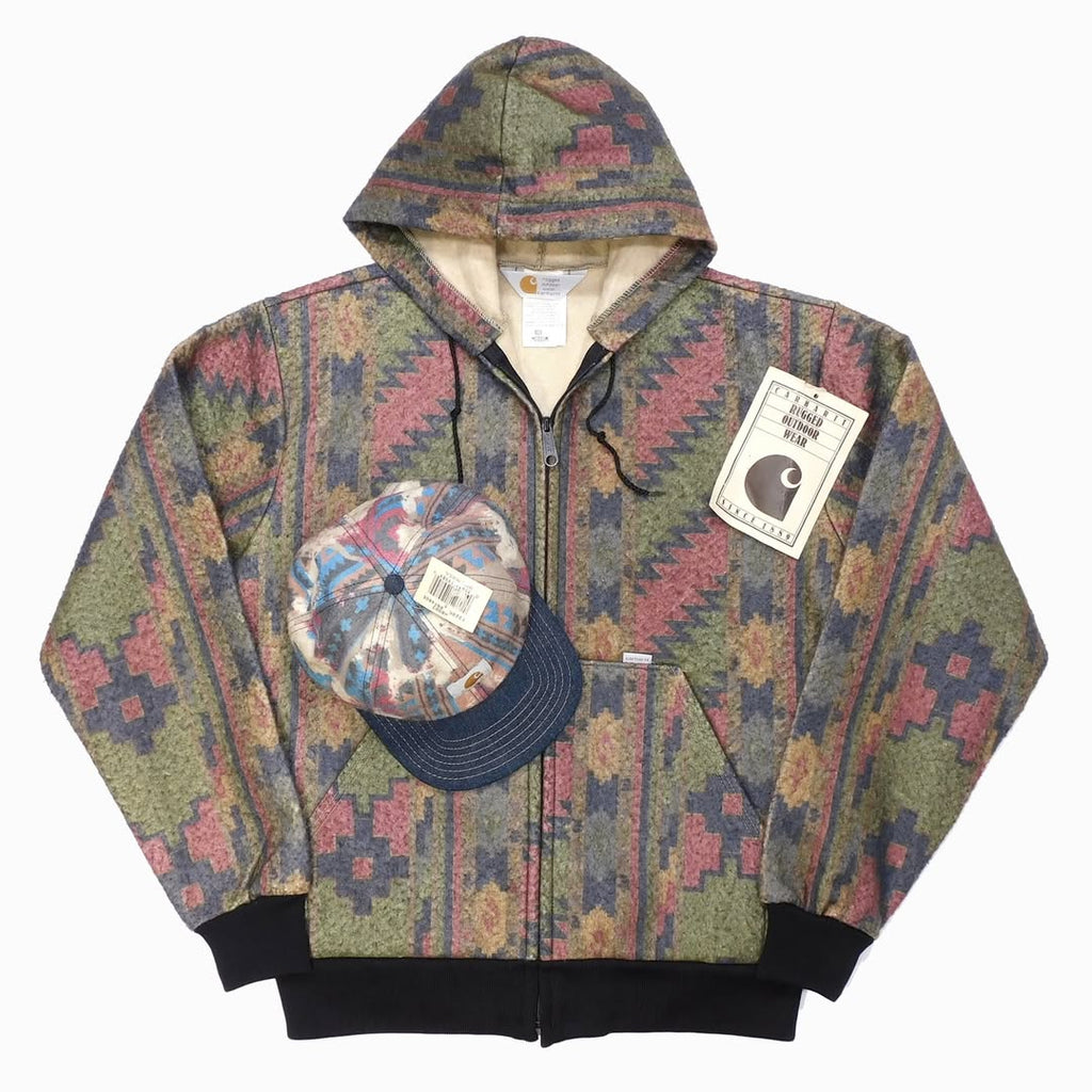 1990's Deadstock Carhartt South west Aztec Hooded Jacket and Cap made in USA