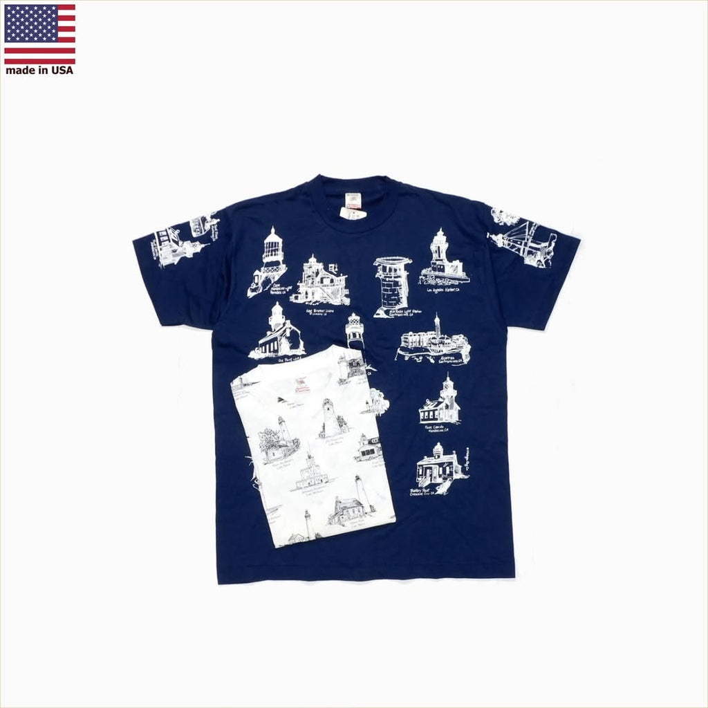 1990's Deadstock FRUIT OF THE LOOM Lighthouse Allover Print T-Shirt made in USA