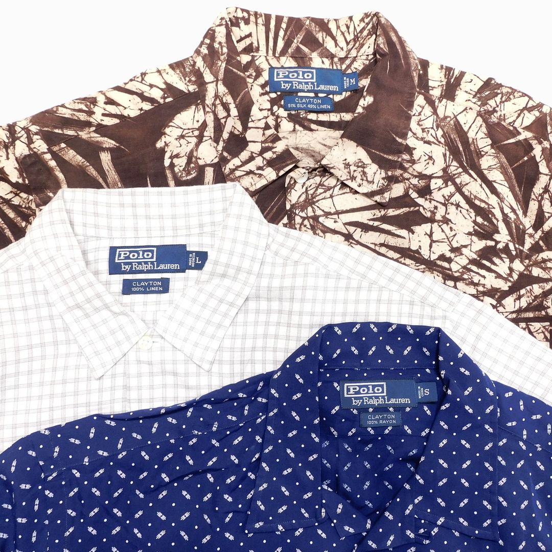 POLO by Ralph Lauren CLAYTON all-over print short sleeve open collar linen shirt box shirt men's size L Rayon pink type Vintage Second Hand